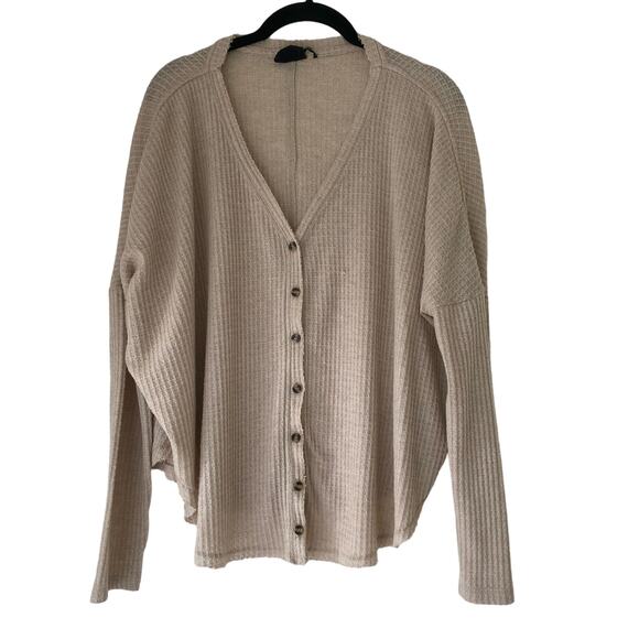 Out From Under Urban Outfitters Oversized Thermal Top Beige Size Small - Picture 1 of 6